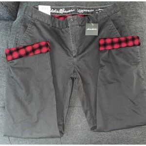 NWT Eddie Bauer Boyfriend Slim Leg Stretch Pants Women's 10 Gray Flannel Lined